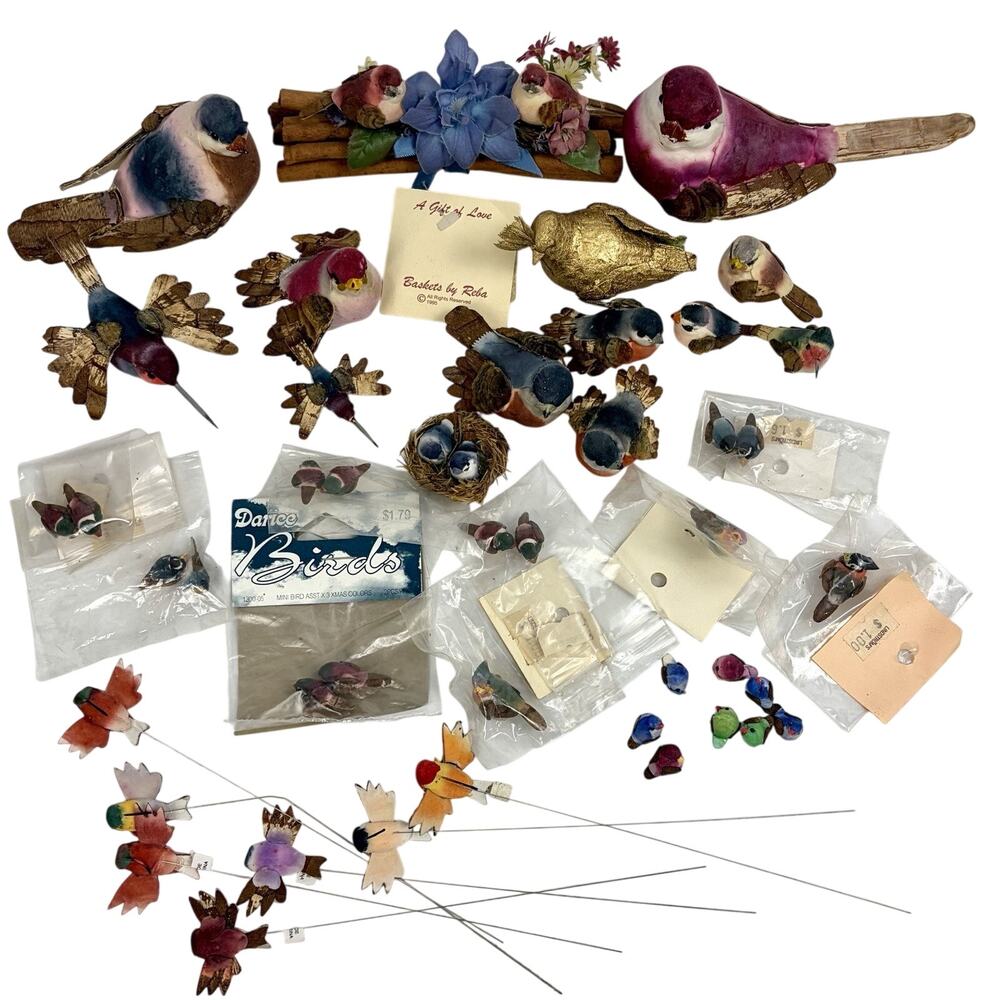Vintage Lot 50+ Craft Flocked MUSHROOM BIRDS Assorted Colors Darice .5” - 6” NOS